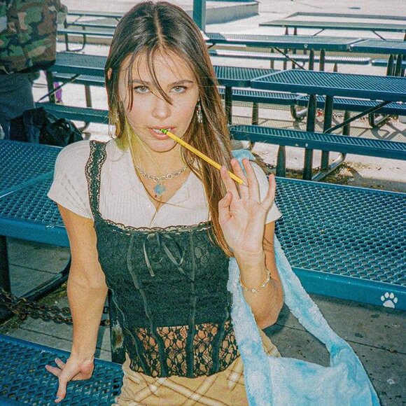 ✨ NEW Y2K Lace Mesh Corset Top  Beige - Picture 11 of 13